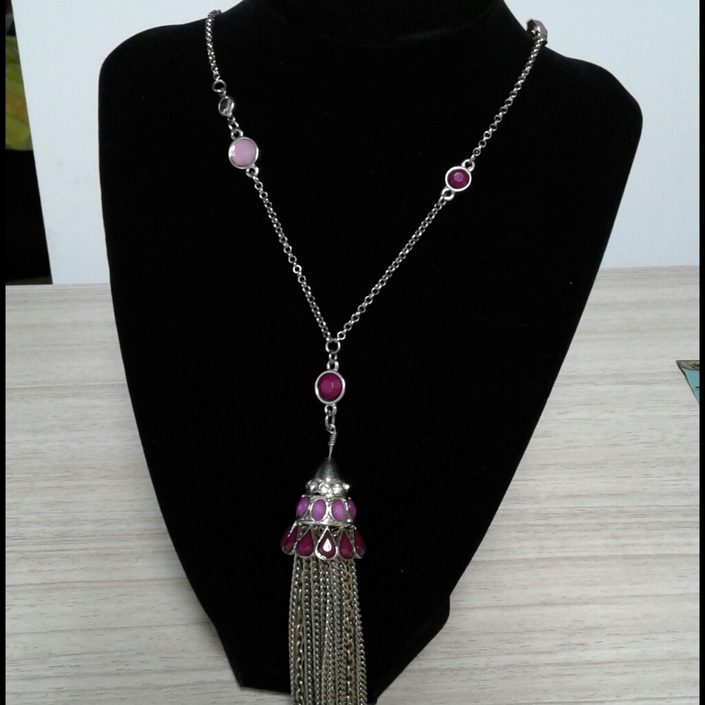 White House Black Market Silver Chain Necklace with Pink and Fuchsia Accents